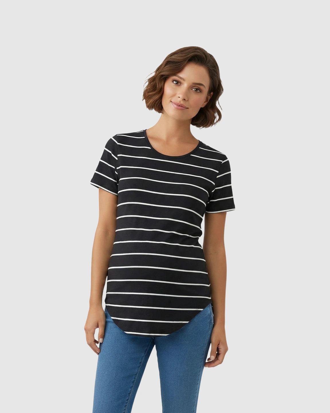 Striped Short-Sleeve Relaxed Fit Maternity Top