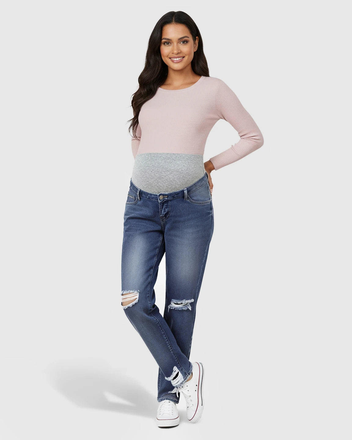 Distressed Straight-Leg Maternity Jeans