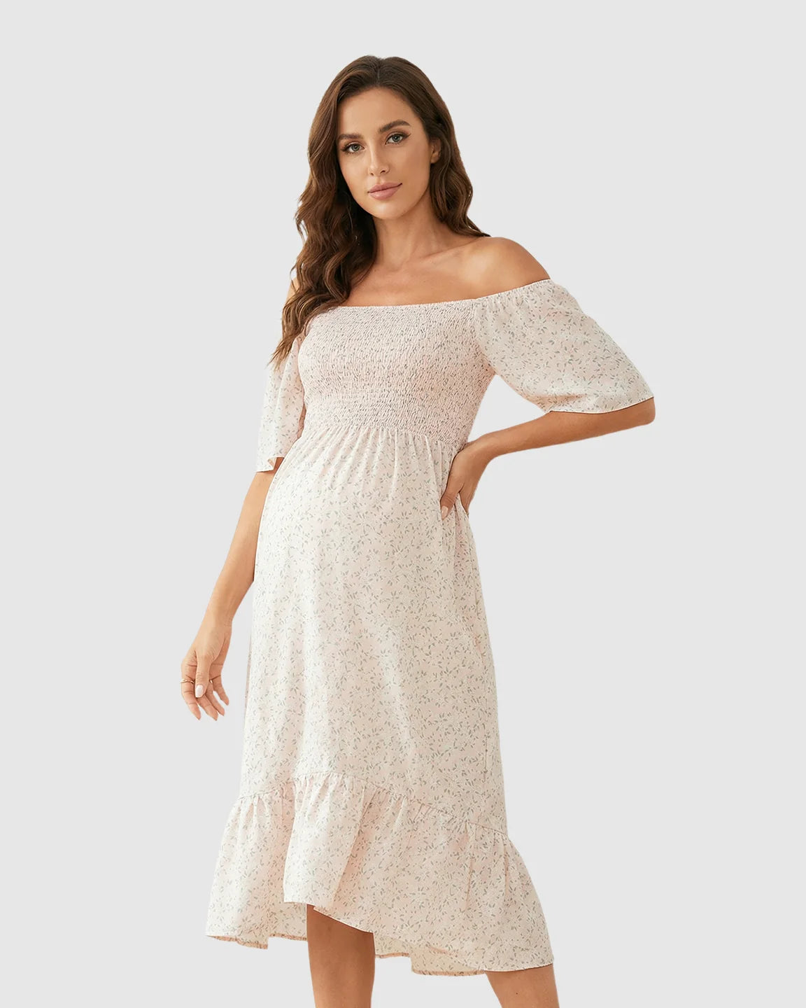 Shirred Bodice Flowy Skirt Maternity Summer Dress