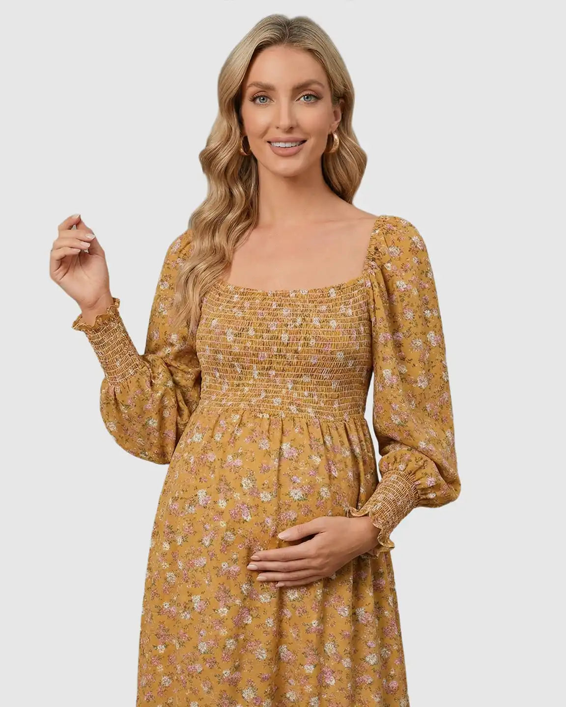 Shirred Bodice Floral Maternity Midi Dress