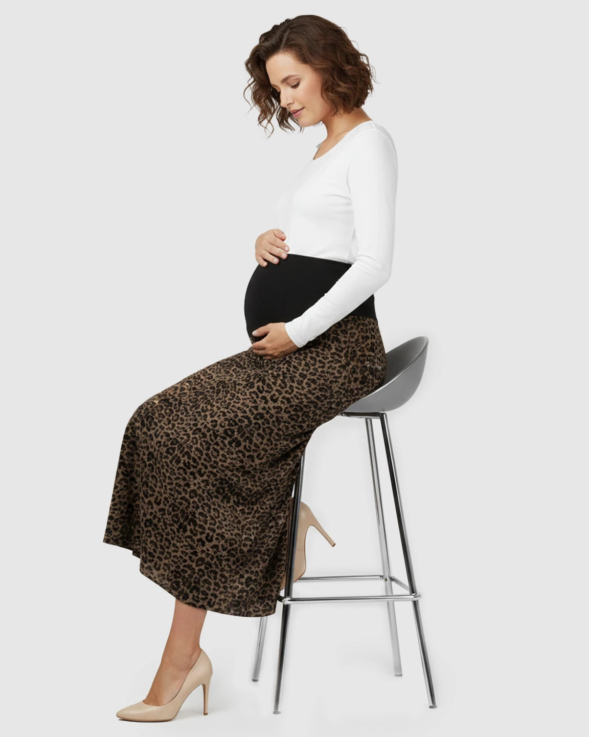 Trendy Leopard Print A Line Cut Maternity Maxi Skirt