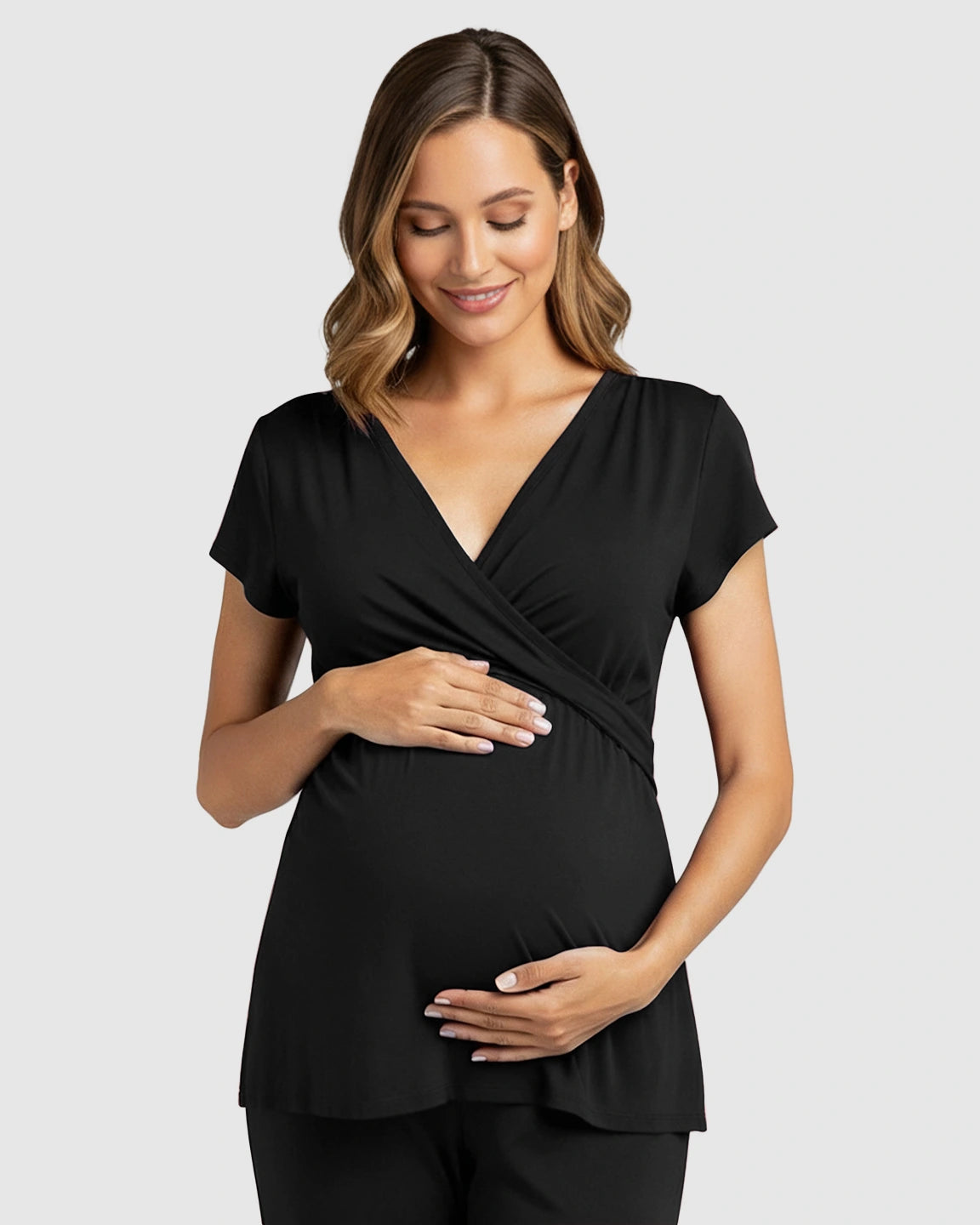 Wrap V-Neck Short-sleeve Maternity & Nursing Sleepwear Set