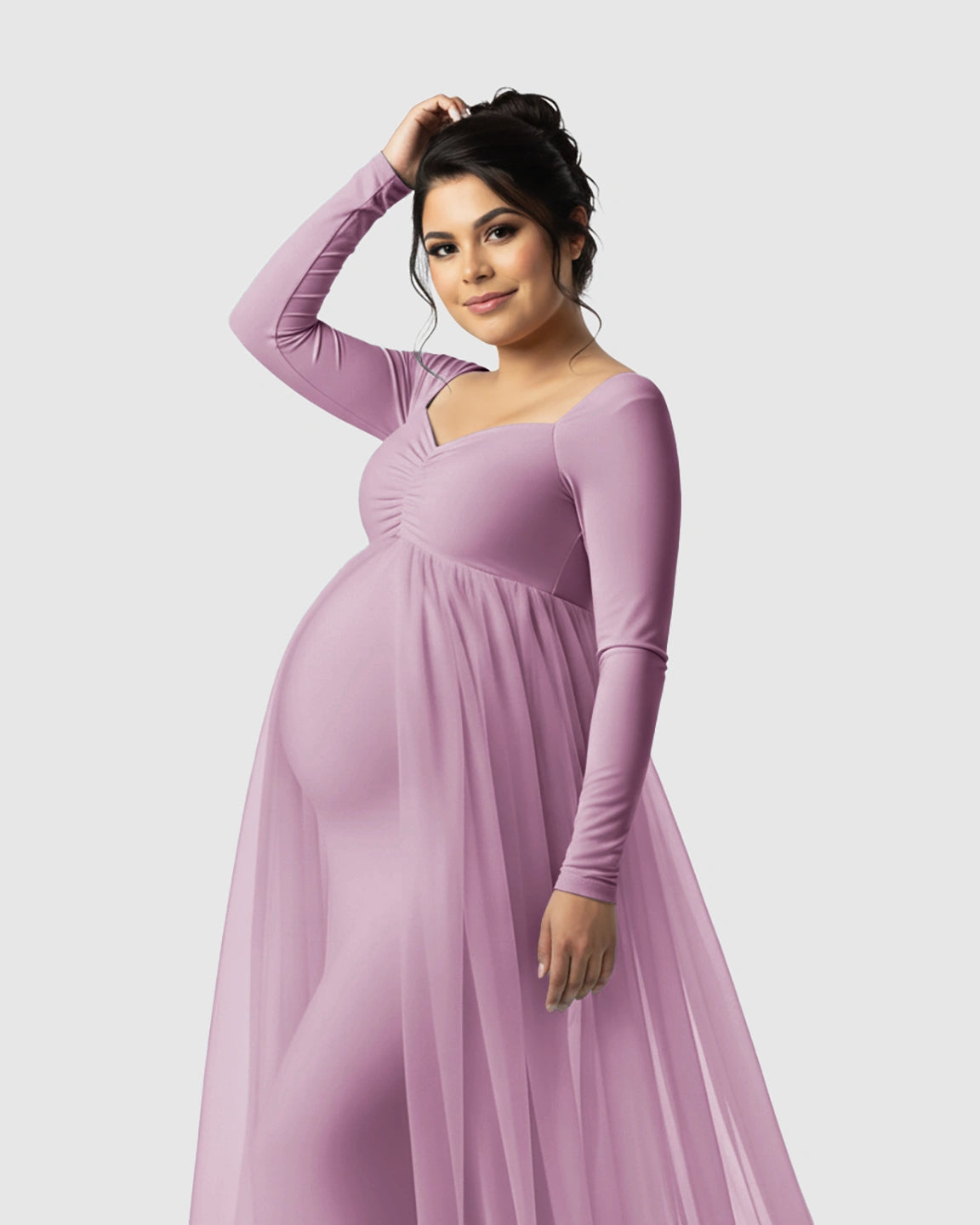 Sheer Mesh Flowy Train Maternity Maxi Dress