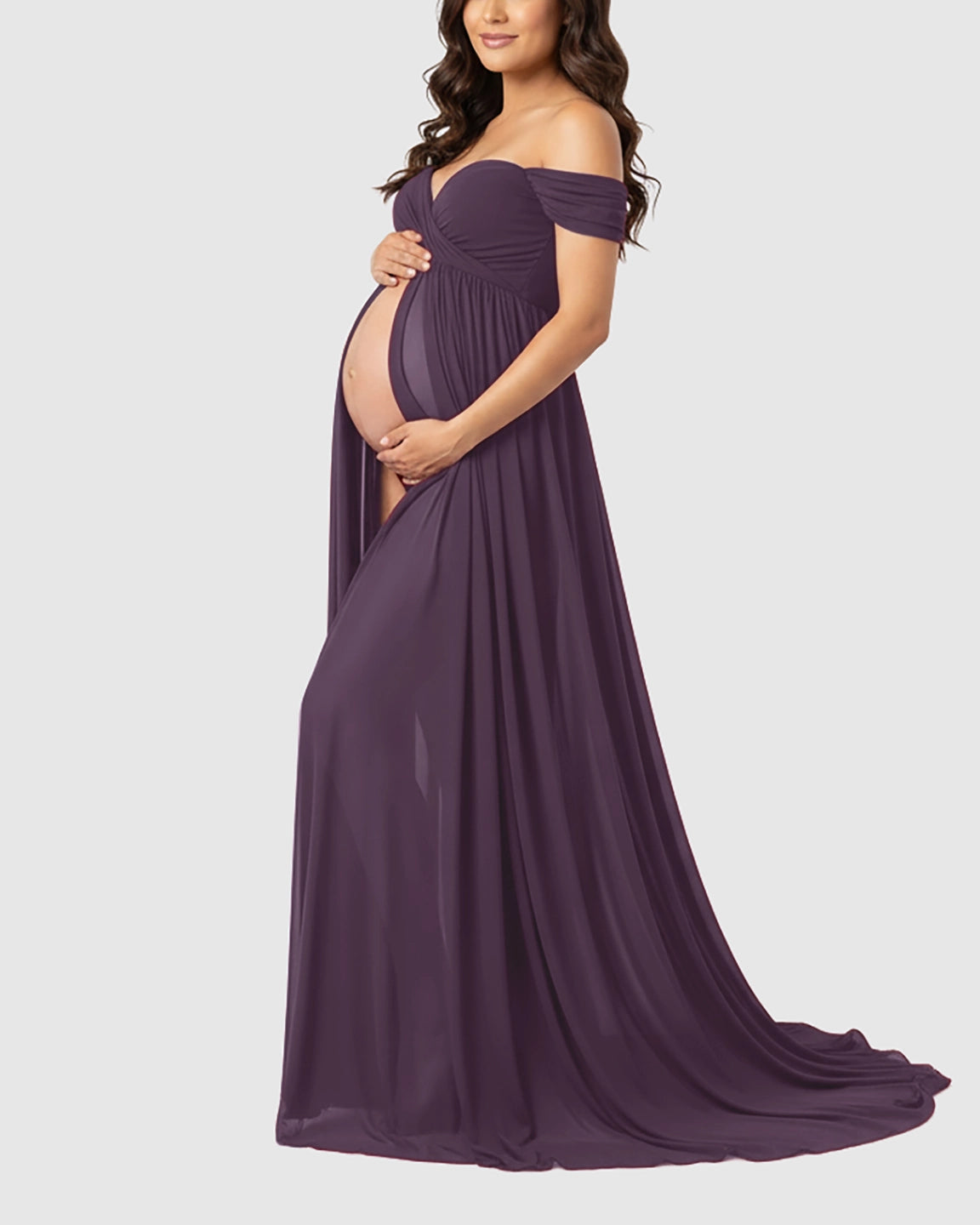 Off Shoulder Laced Flowing Maternity Maxi Dress