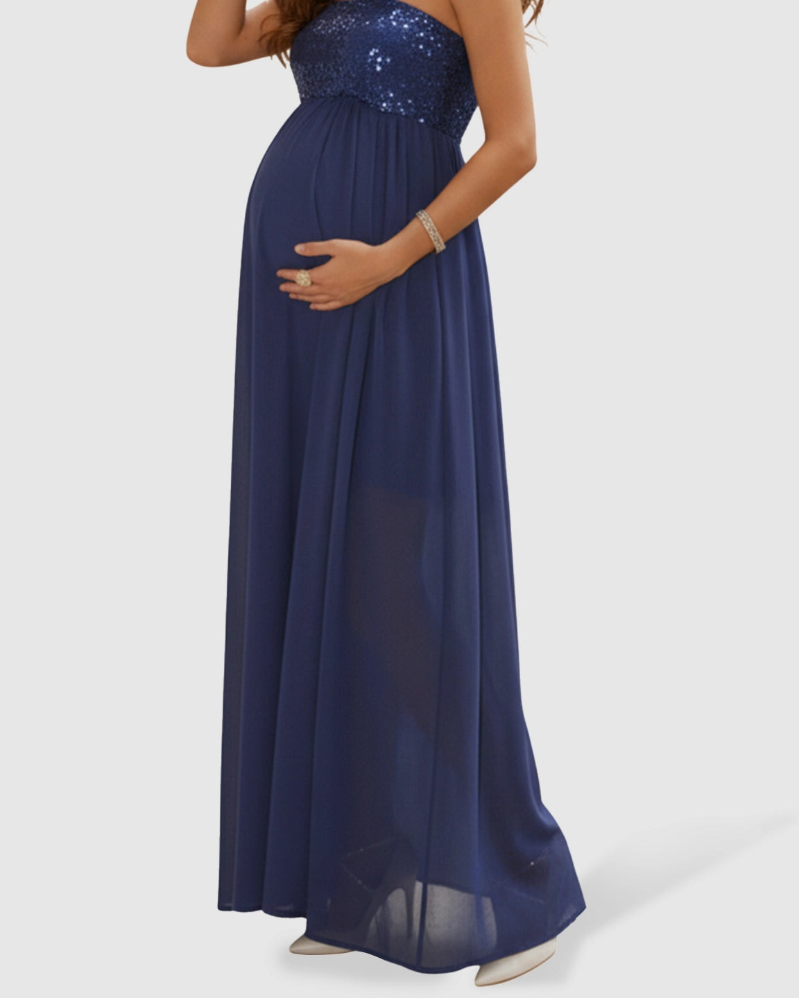 Sequin Adorned Strapless Maternity Evening Dress