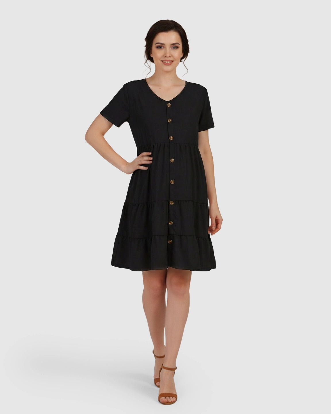 Button-Up Tiered Maternity Mini Dress