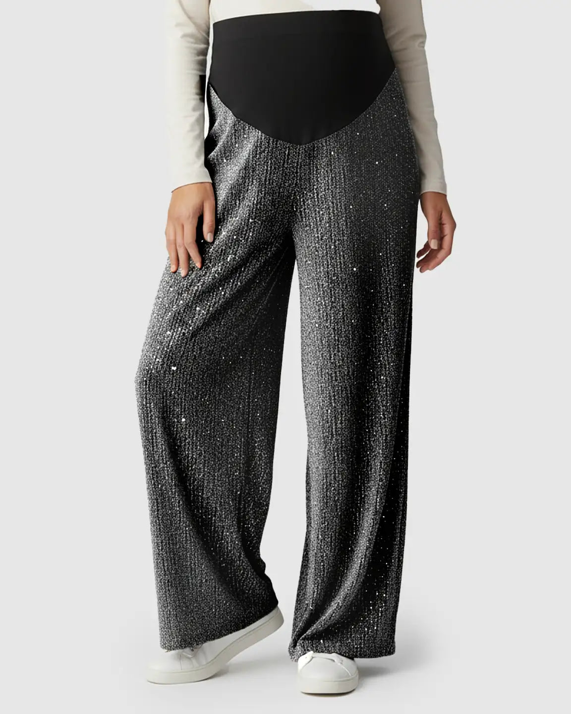 High Waist Rhinestone Embellished Wide Leg Maternity Pants