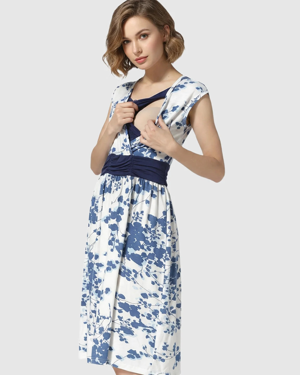 Crossover V-Neck Floral A-Line Maternity Midi Dress