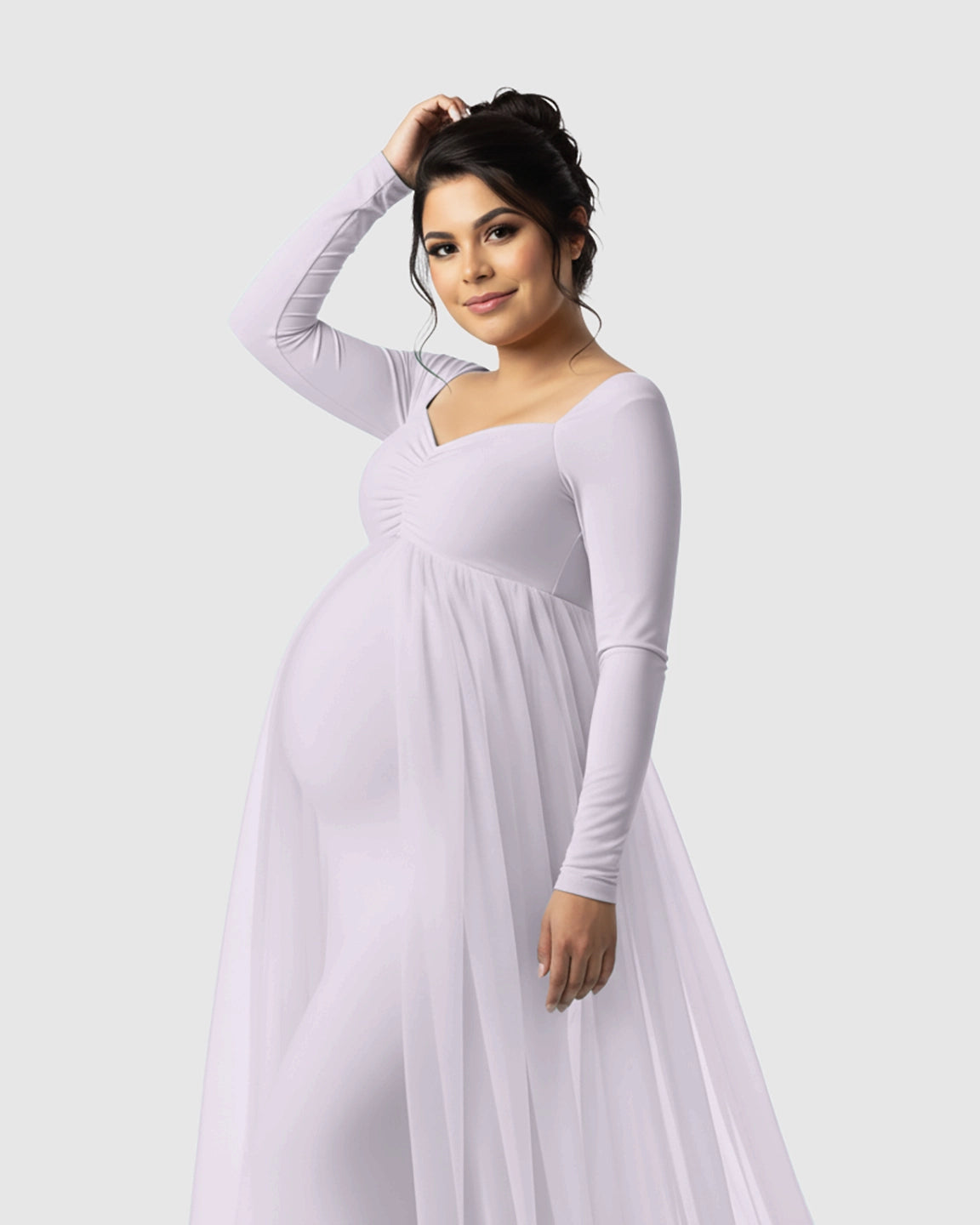 Sheer Mesh Flowy Train Maternity Maxi Dress