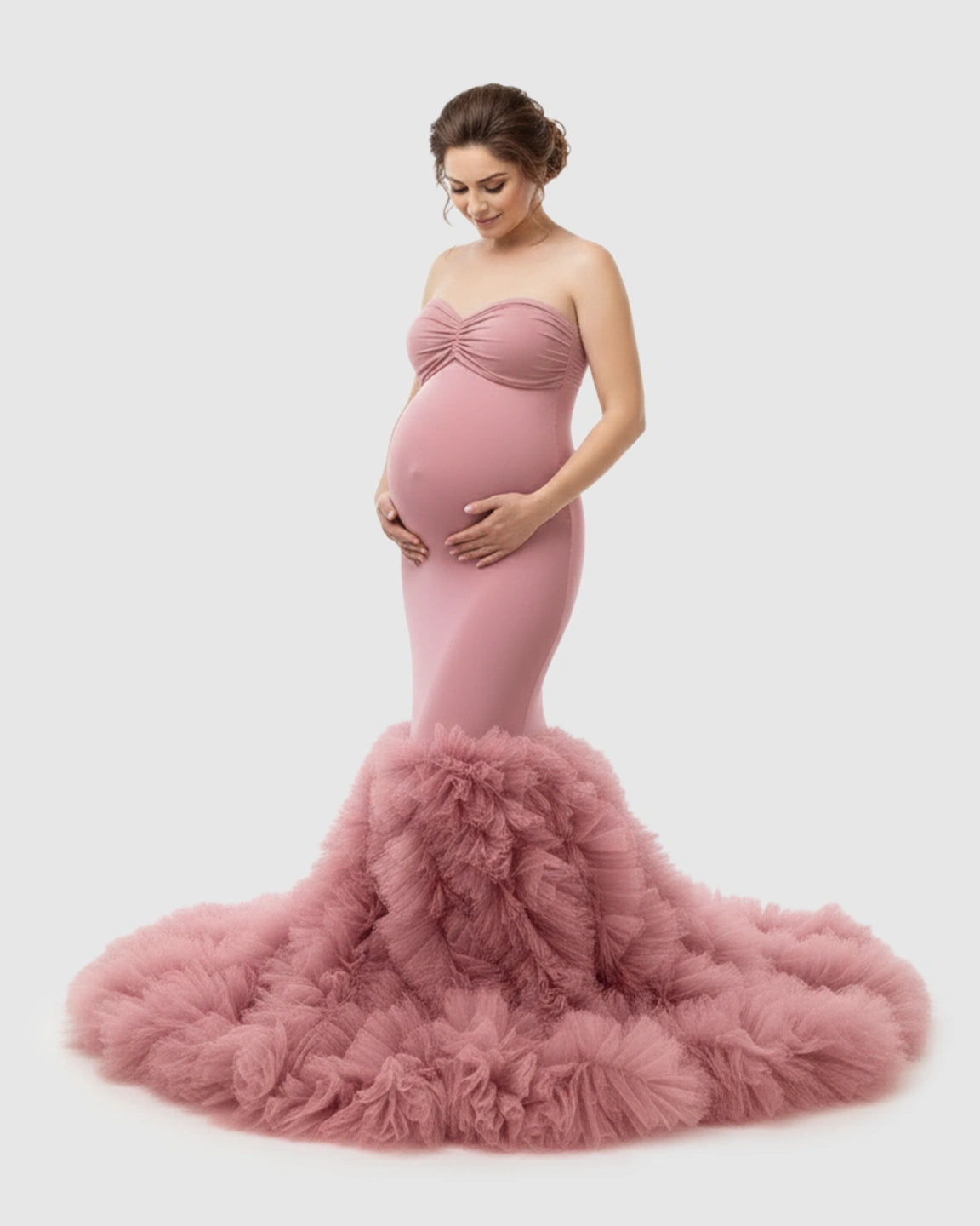 Tulle Train Mermaid Silhouette Maternity Gown
