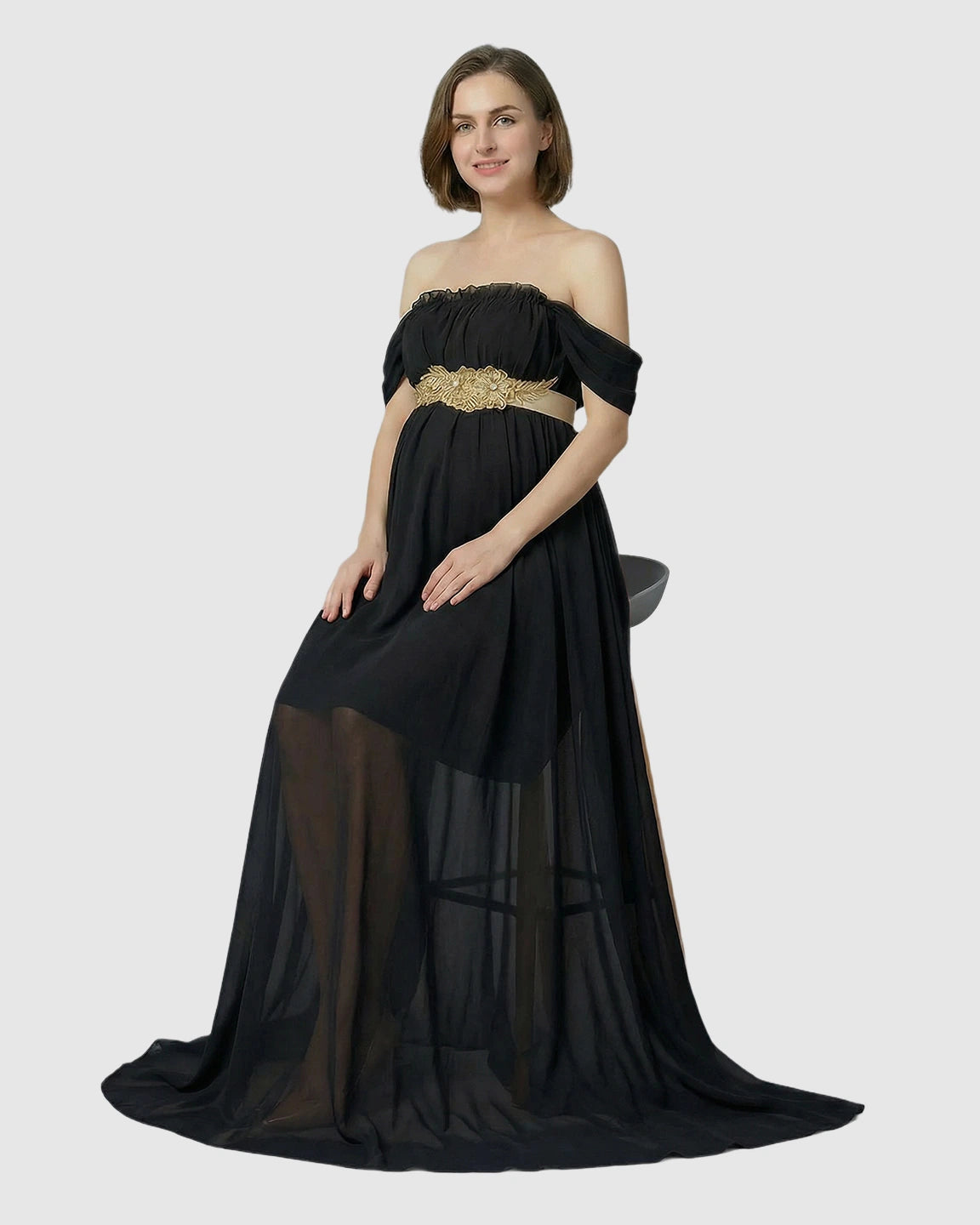Chiffon Flowing Off Shoulder Maternity Photoshoot Gown