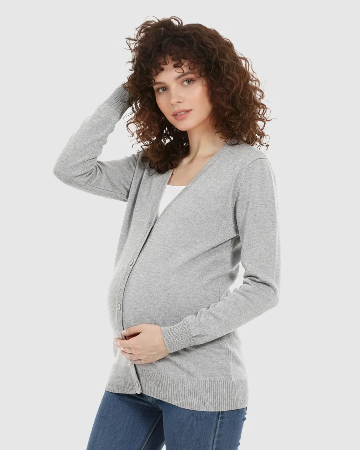 Button-Front V-Neck Maternity Cardigan