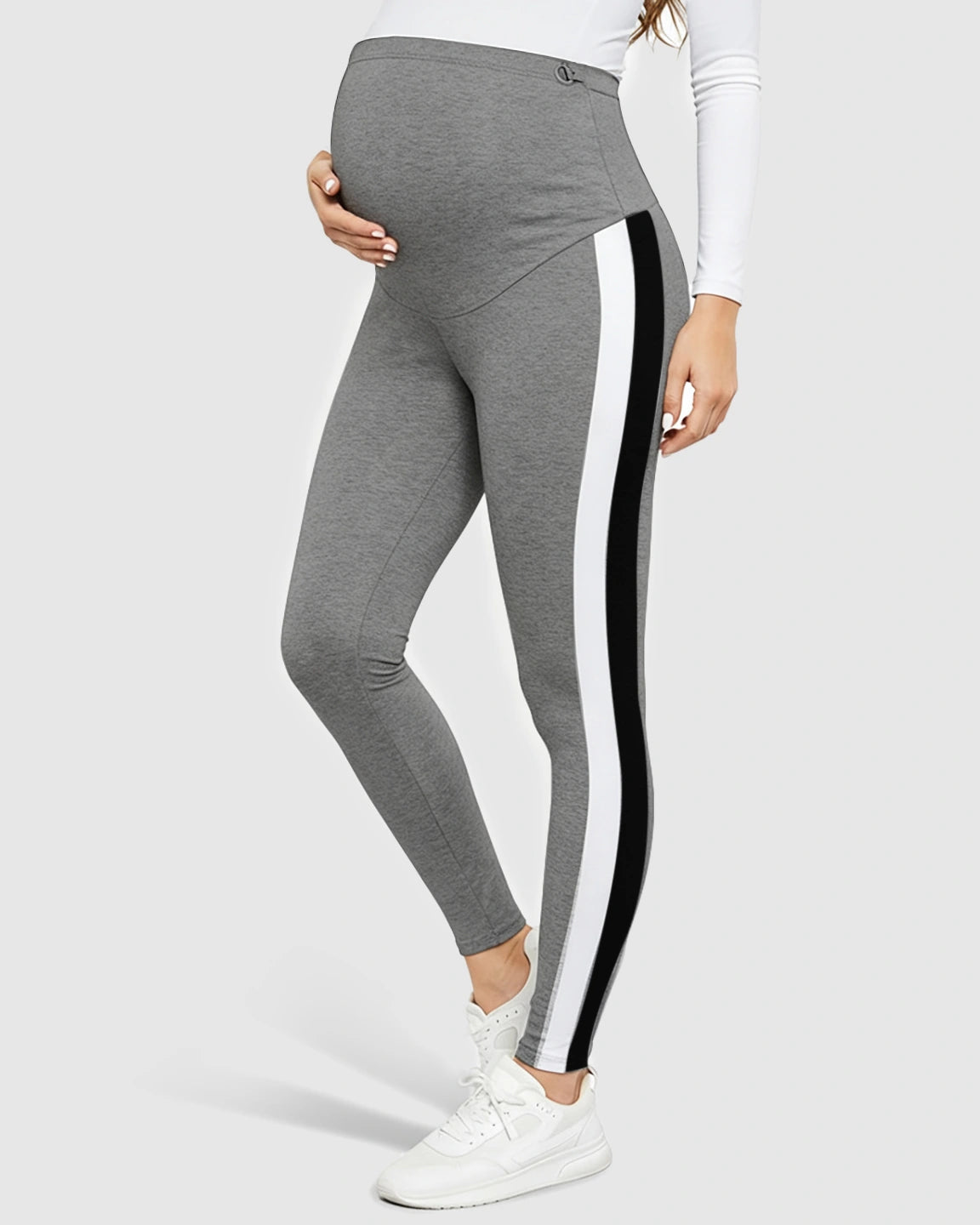 Stretch Waist Panel Side-Stripe Maternity Leggings