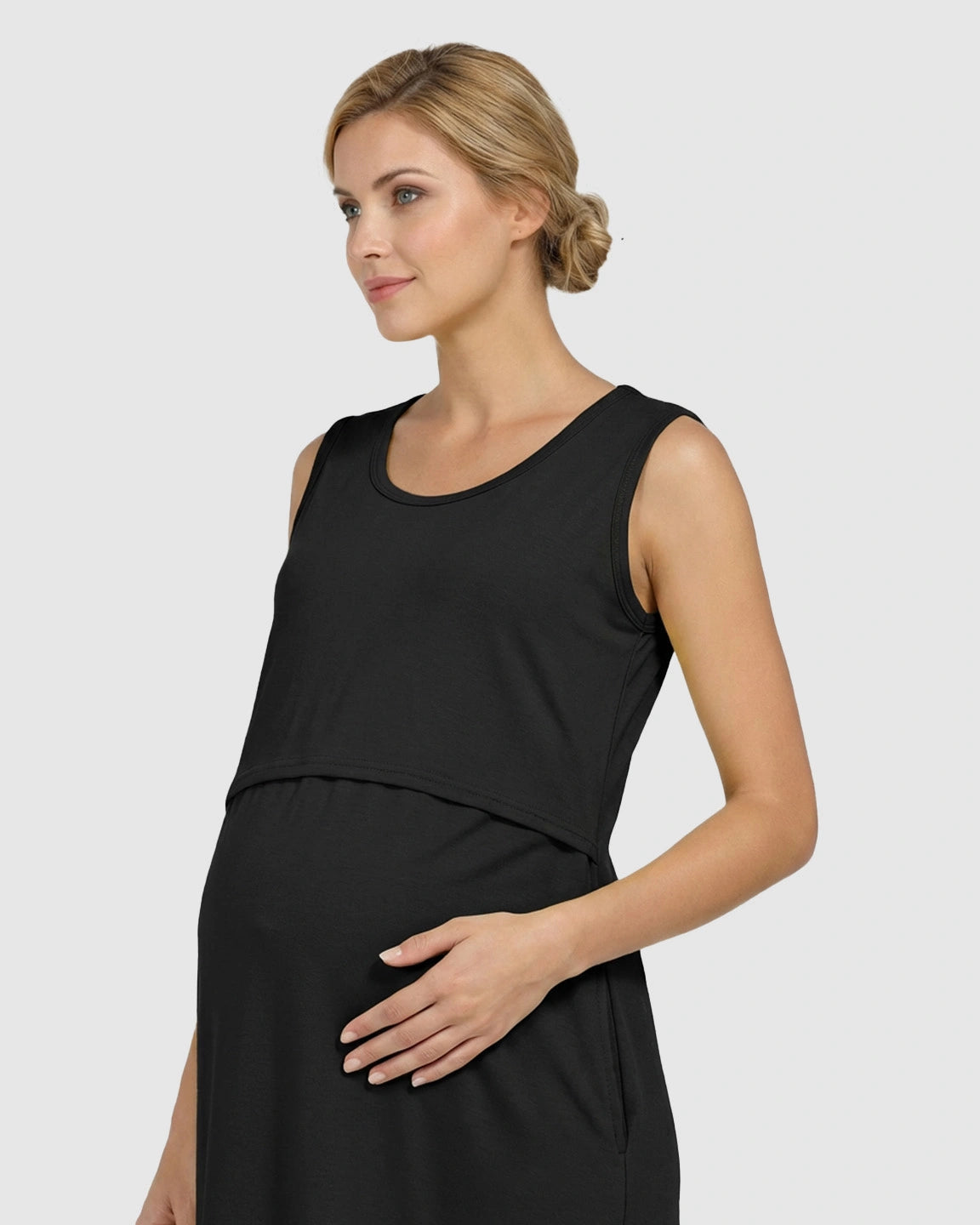 Sleeveless High-Waisted Maternity & Nursing Dress