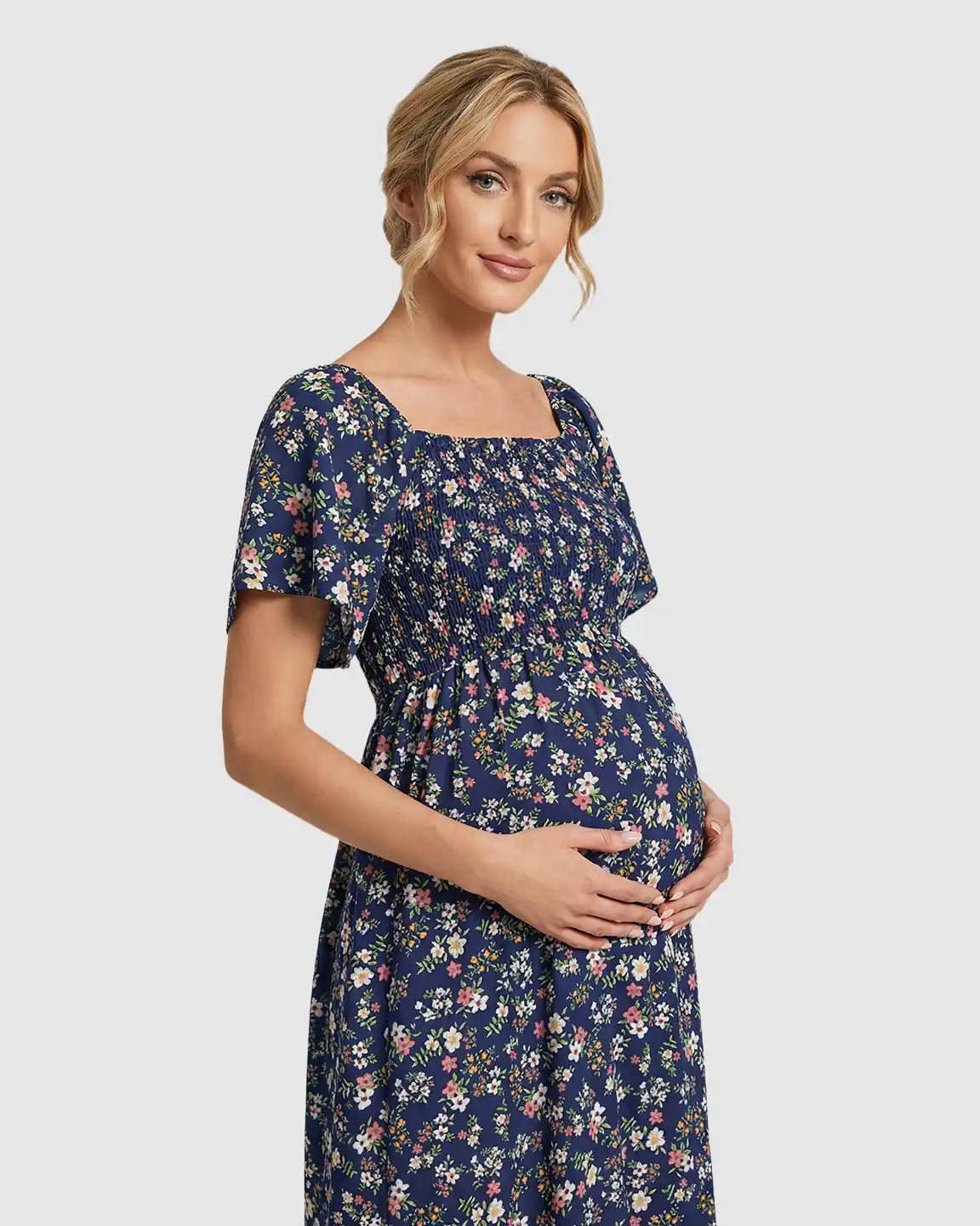 Floral Off Shoulder Maternity Midi Dress