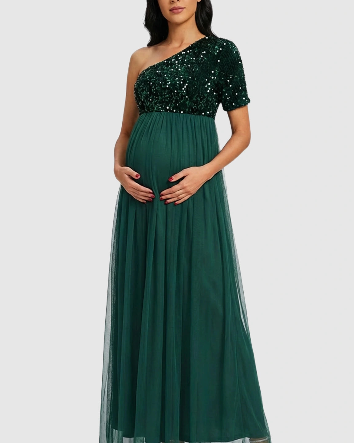 Sequin One-Shoulder Dreamy Maternity Maxi Dress