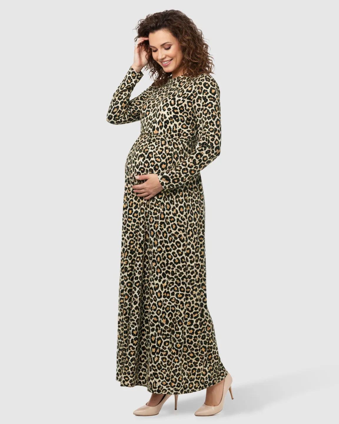 Flowing Skirt Leopard Print Maternity Maxi Dress