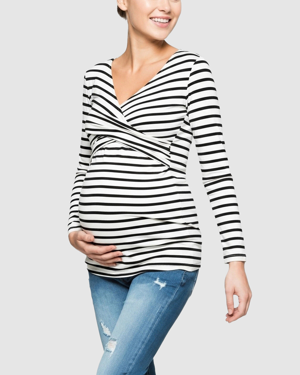 Long-Sleeve V-Neck  Maternity Shirt