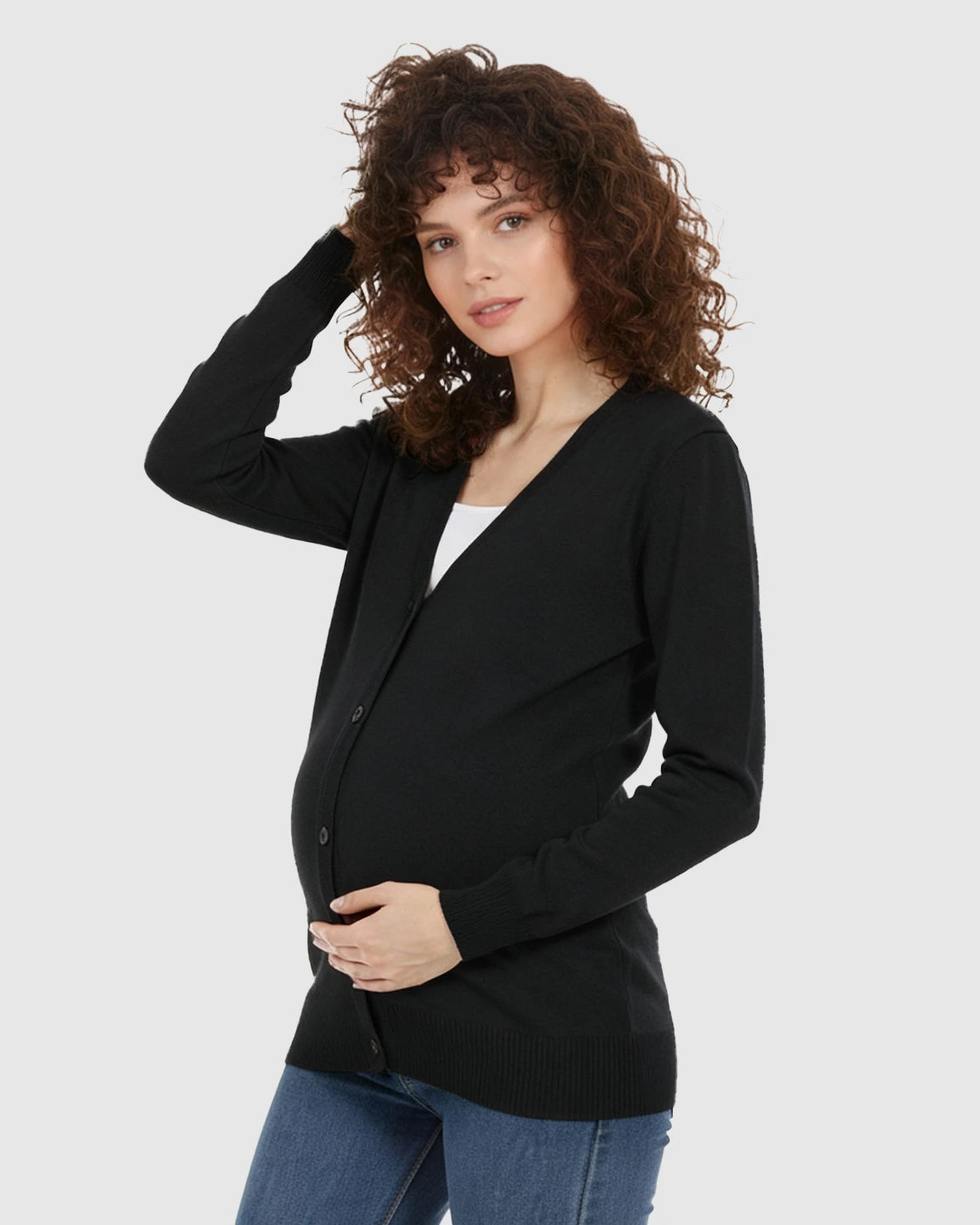 Button-Front V-Neck Maternity Cardigan