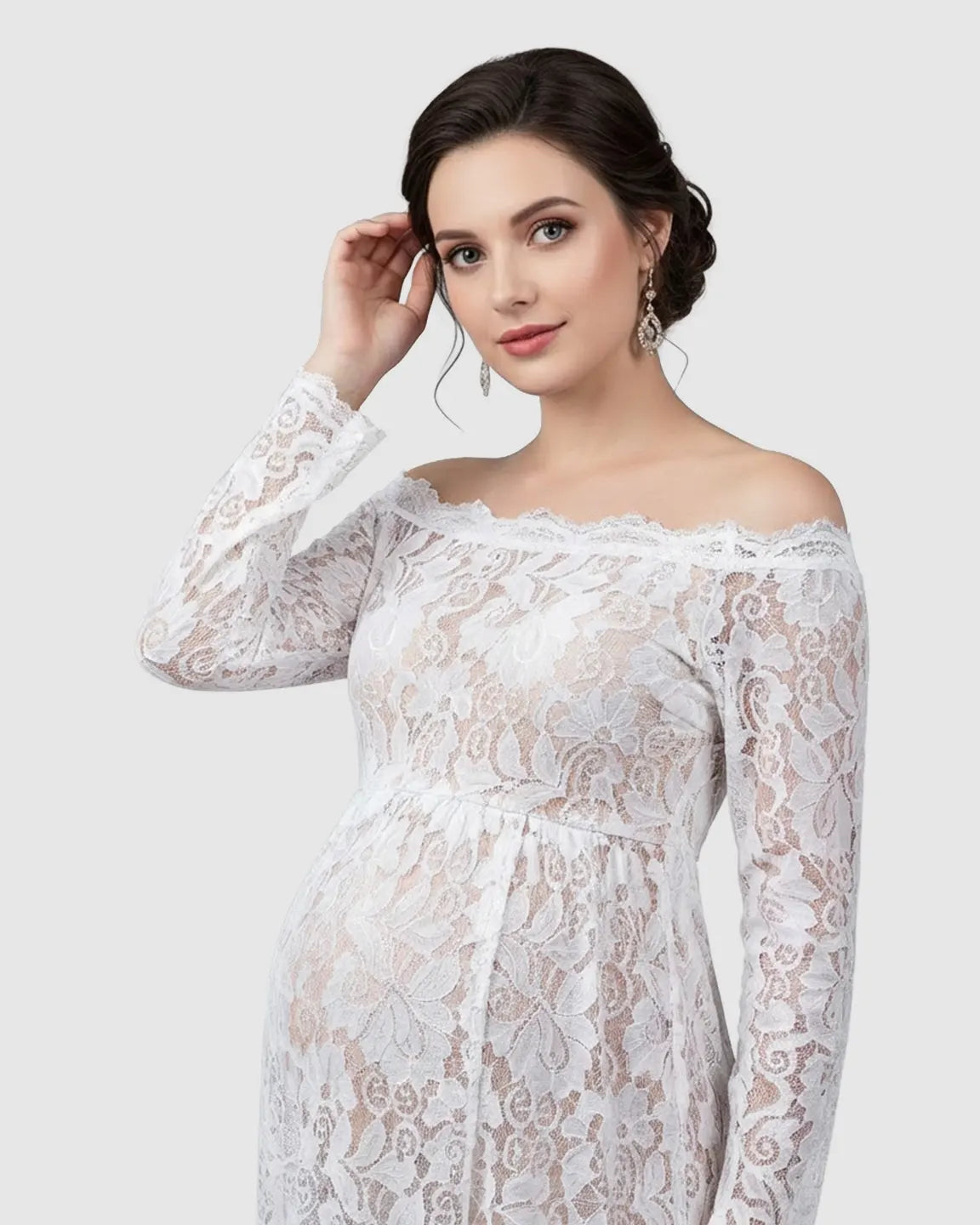 Off-Shoulder Lace Slit Maternity Gown