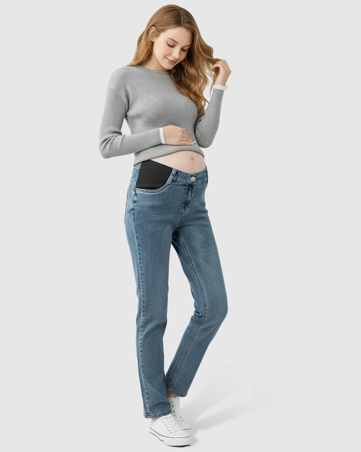 Side Panel Straight-Leg Maternity Jeans