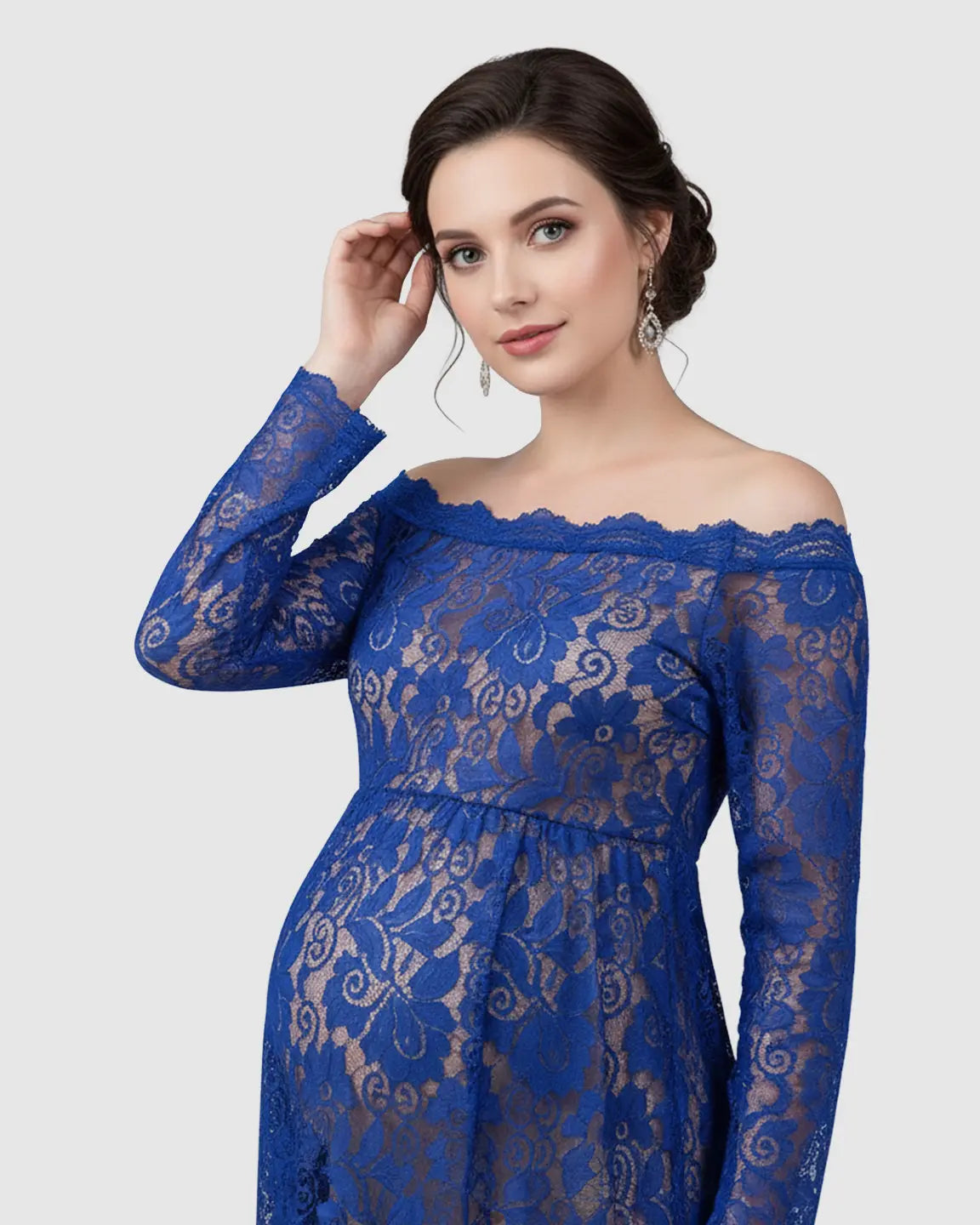 Off-Shoulder Lace Slit Maternity Gown