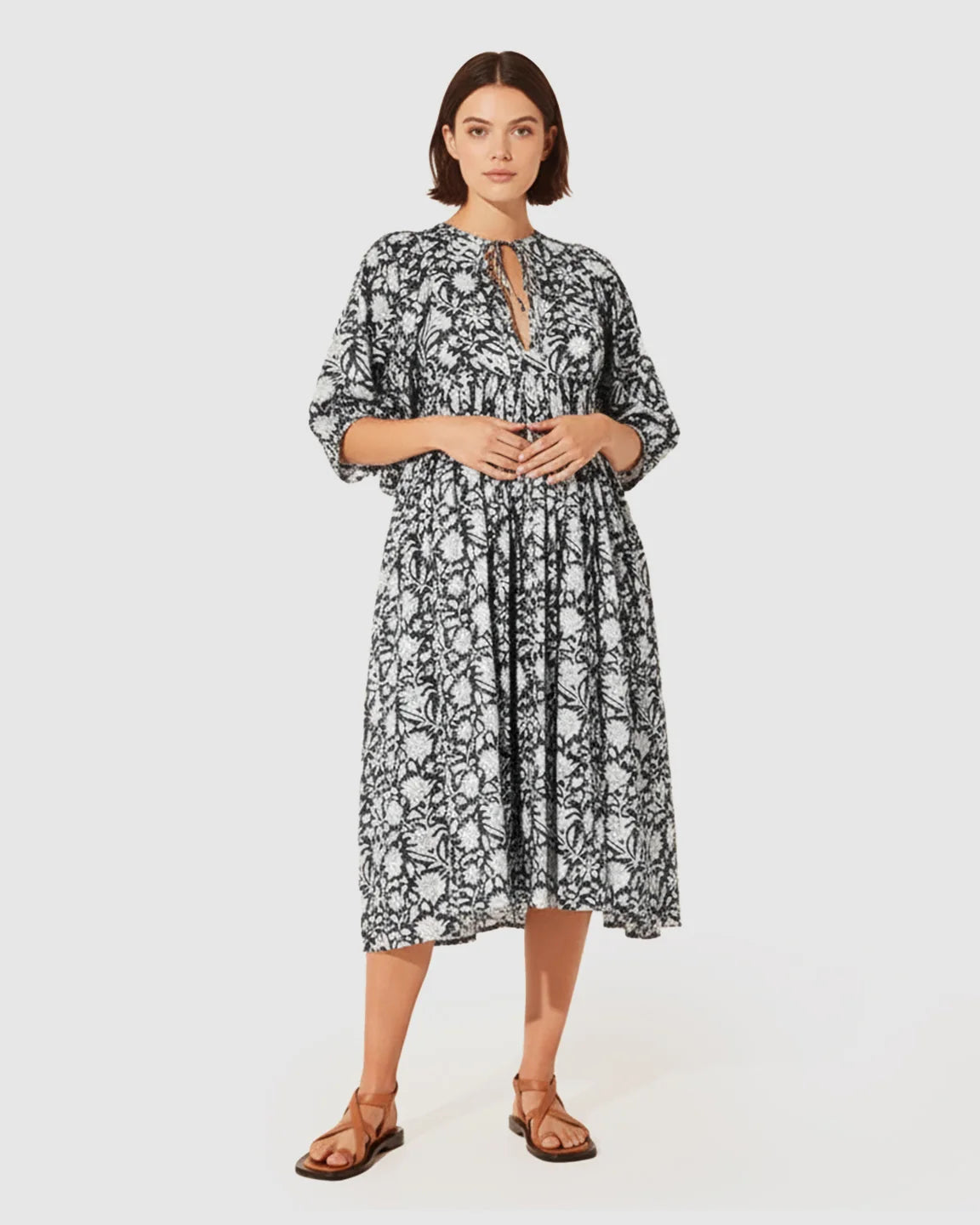 Bow Neck Relaxed Fit Maternity Midi Dress