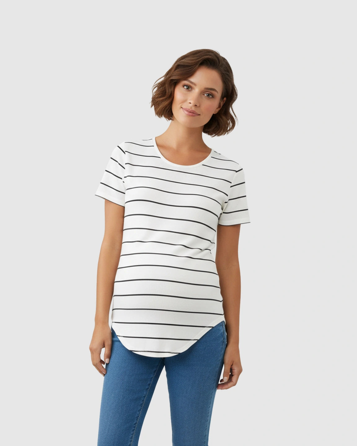 Striped Short-Sleeve Relaxed Fit Maternity Top