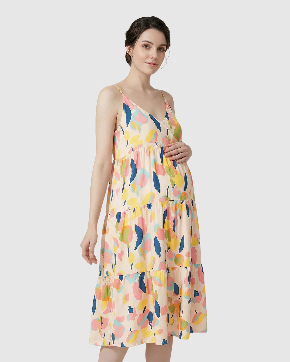 Pink Leaf Print Maternity Nightdress