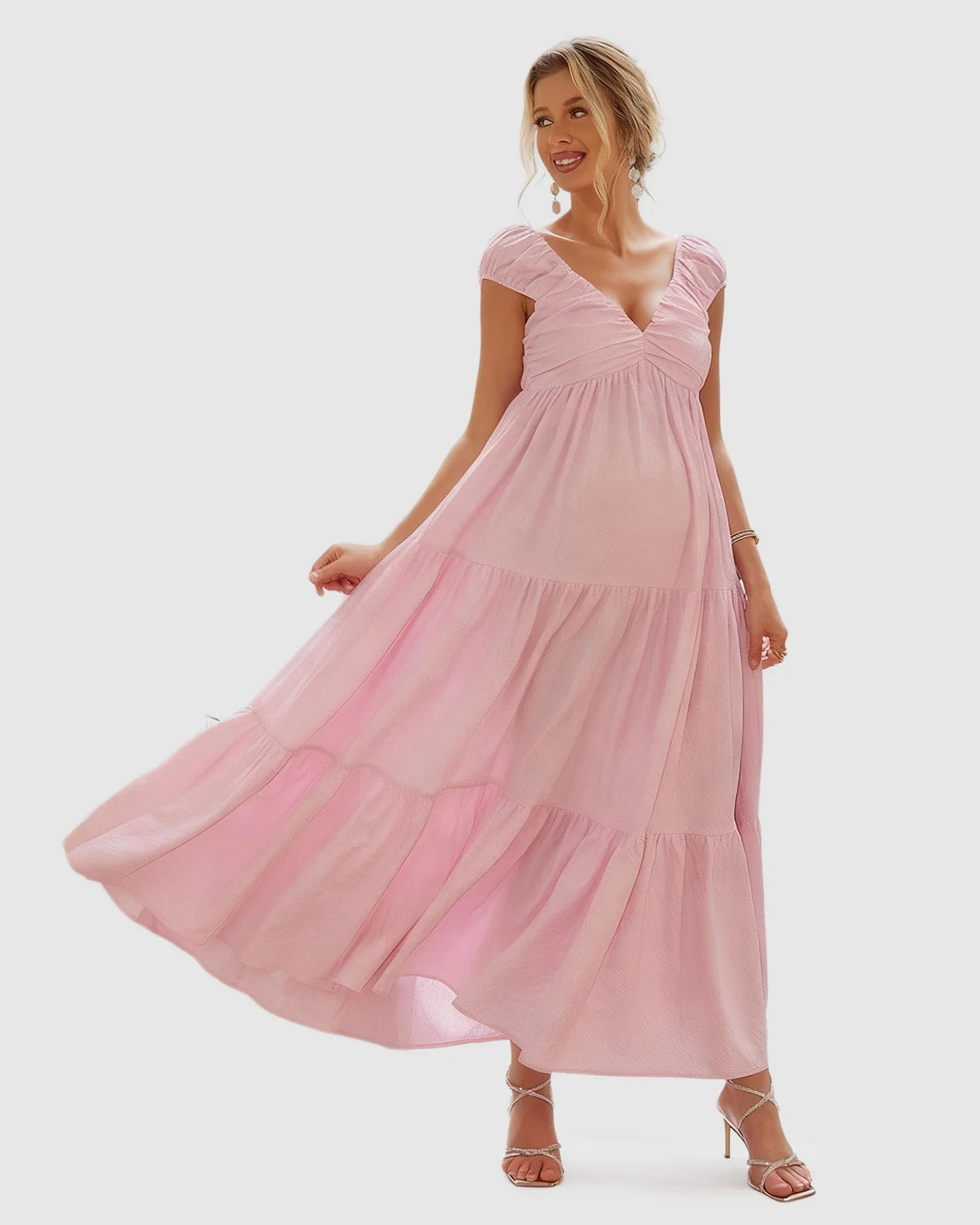 Chiffon Tiered Maternity Maxi Dress