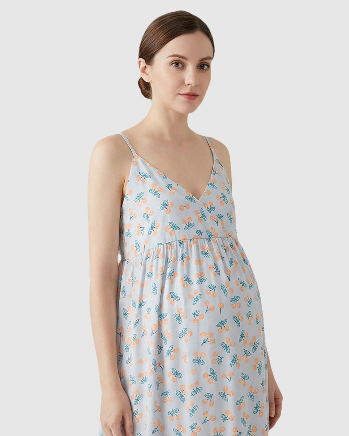 Spaghetti Strap Tiered Skirt Maternity Nightdress