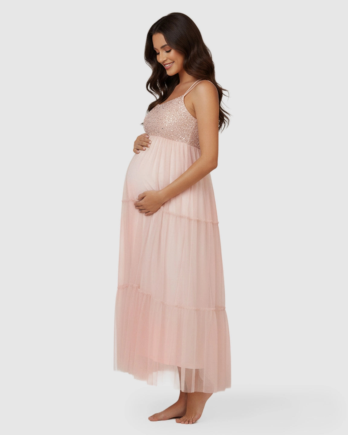 Sequin Halter Mesh Maternity Gown