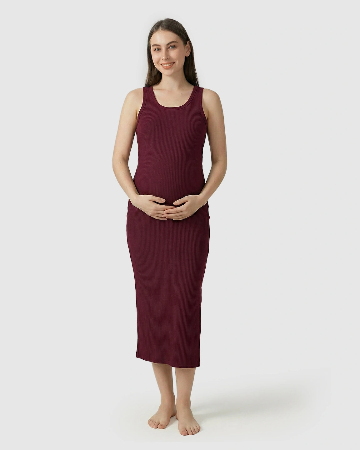 Ribbed Knit Tank Style Maternity Midi Dress