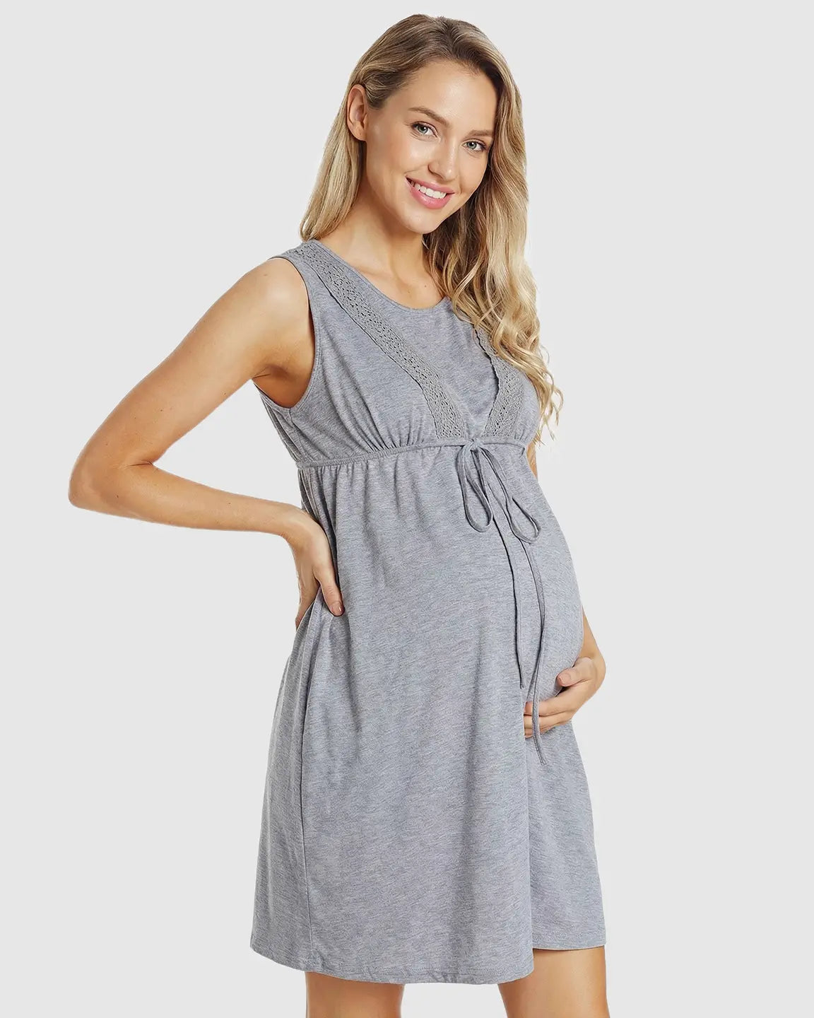 Lace Trim Tie-Front Maternity & Nursing Dress