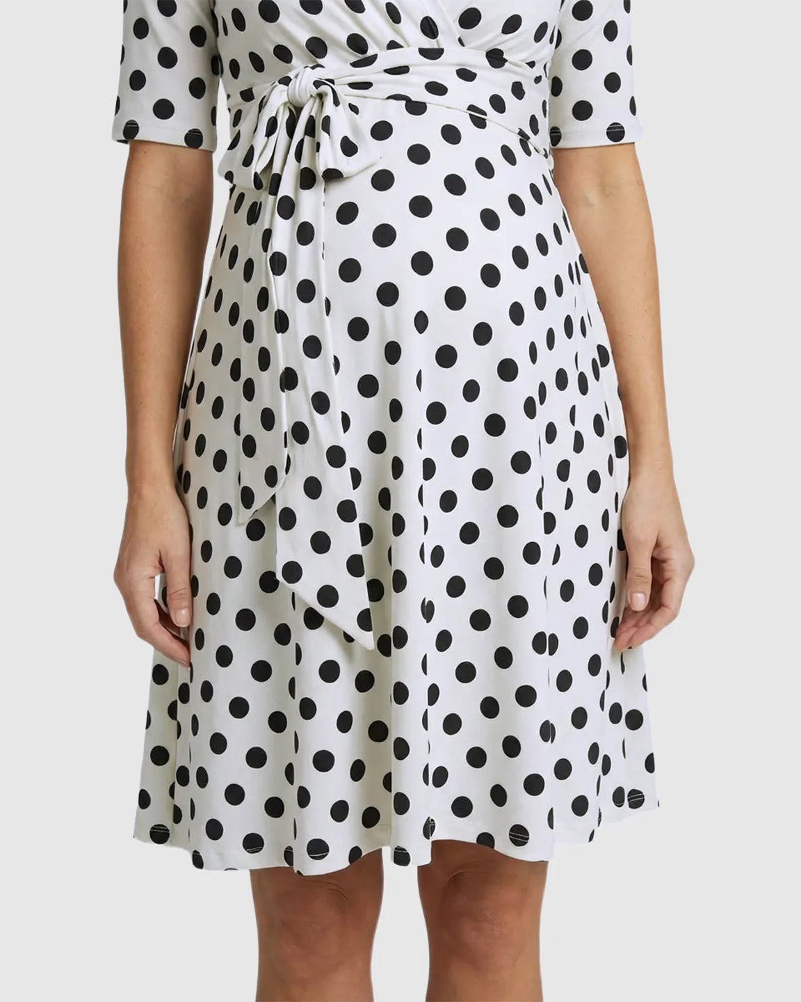 Adjustable Wrap Polka Dot Maternity Midi Dress