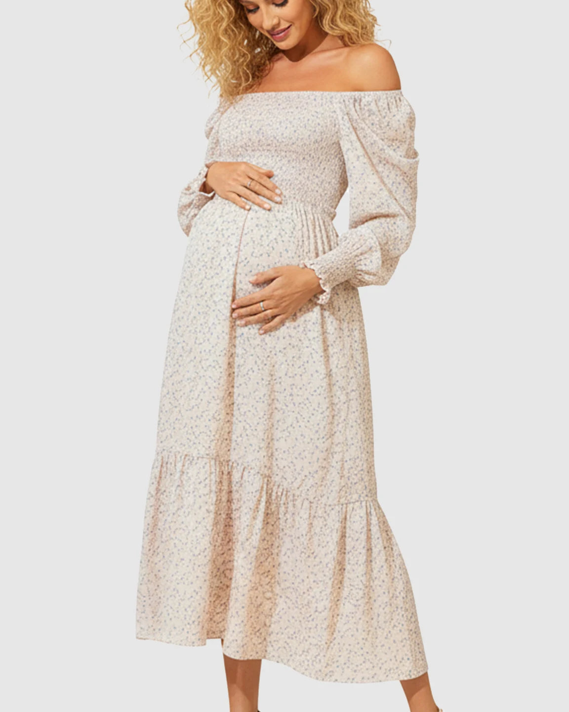 Off-Shoulder Flowy Maternity Midi Dress