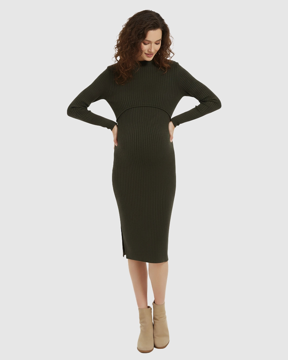 Ribbed Knit Bodycon Maternity Sweater Dress