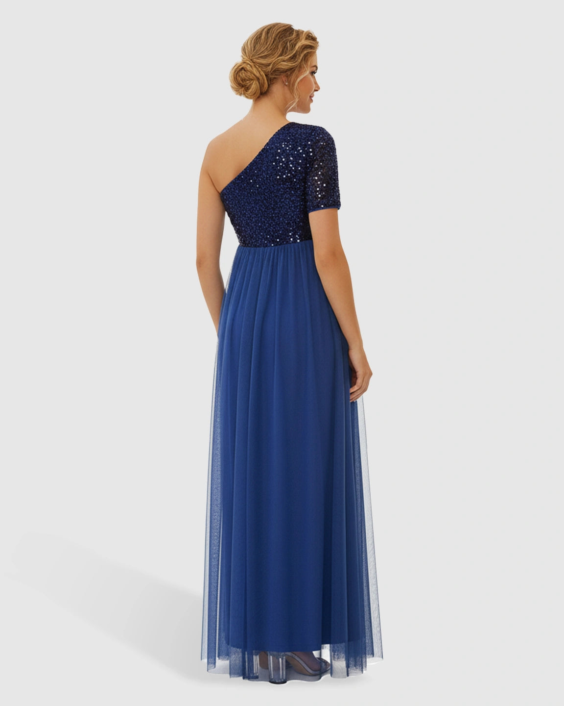 Sequin One-Shoulder Glamour Maternity Maxi Dress