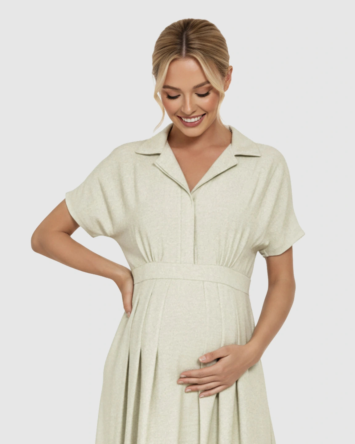Lapel Collar A-line Maternity Midi Dress