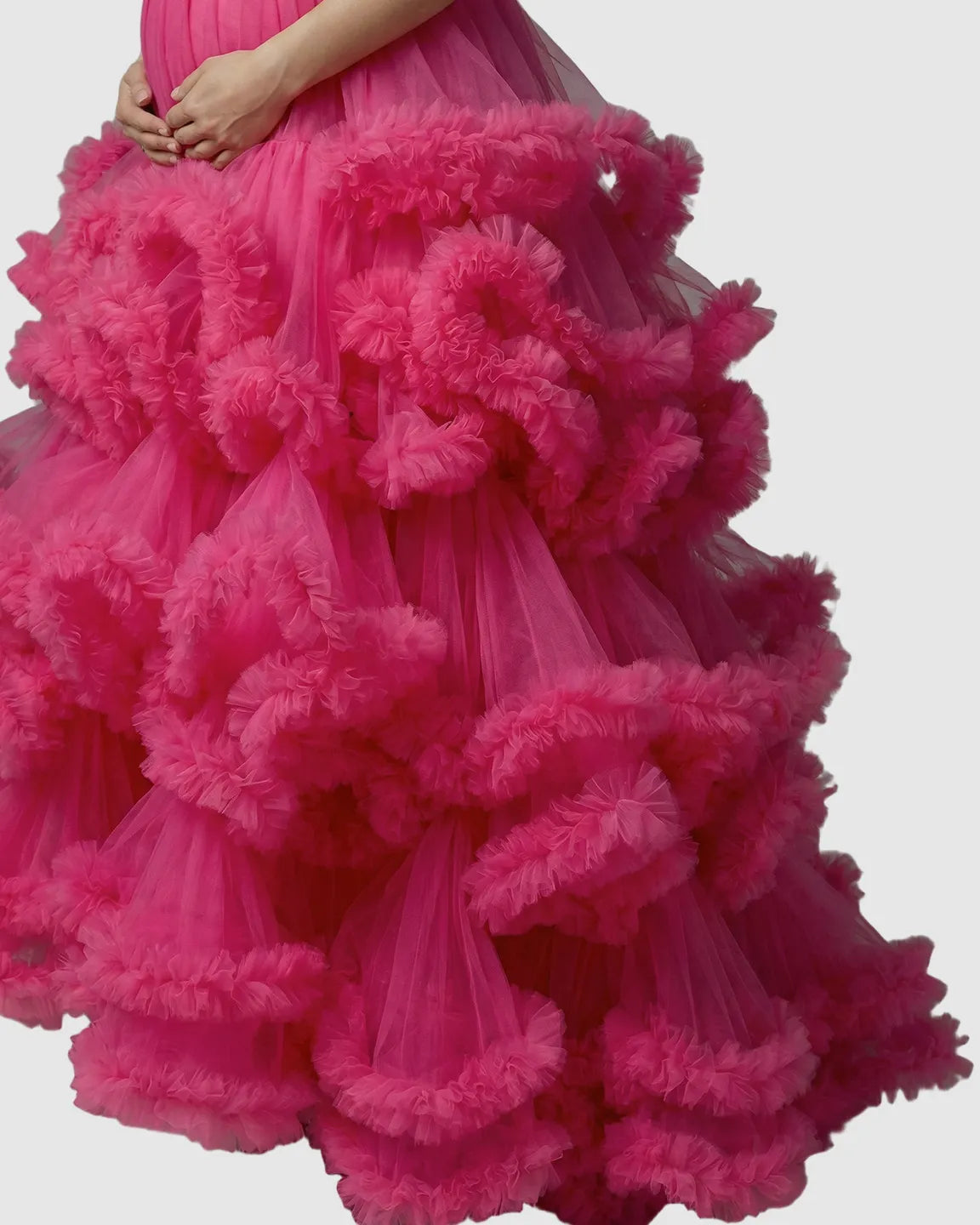 Strapless Bodice Multi-Layered Ruffled Skirt Maternity Photoshoot Dress