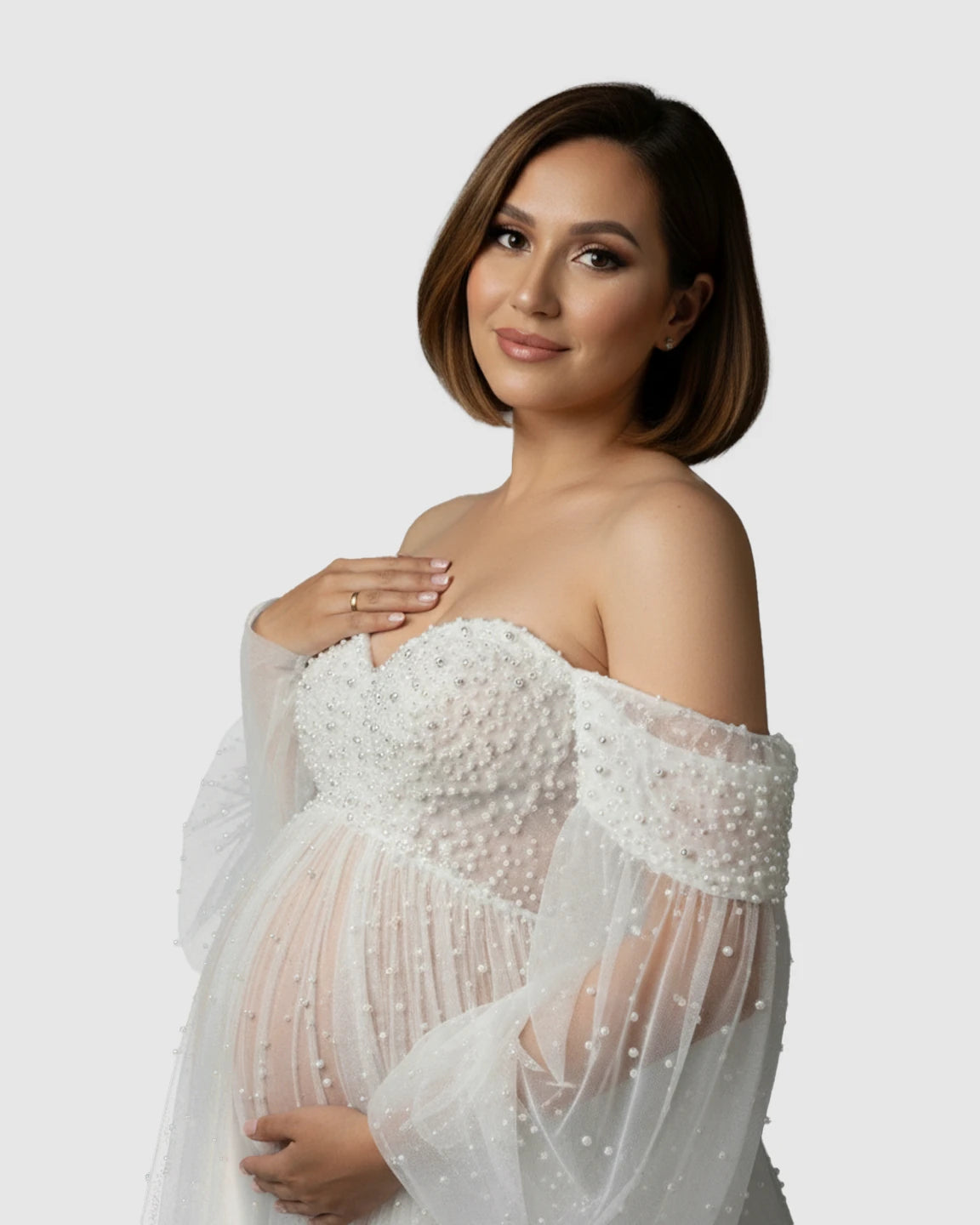 Puff Sleeve Voluminous Skirt Maternity Gown
