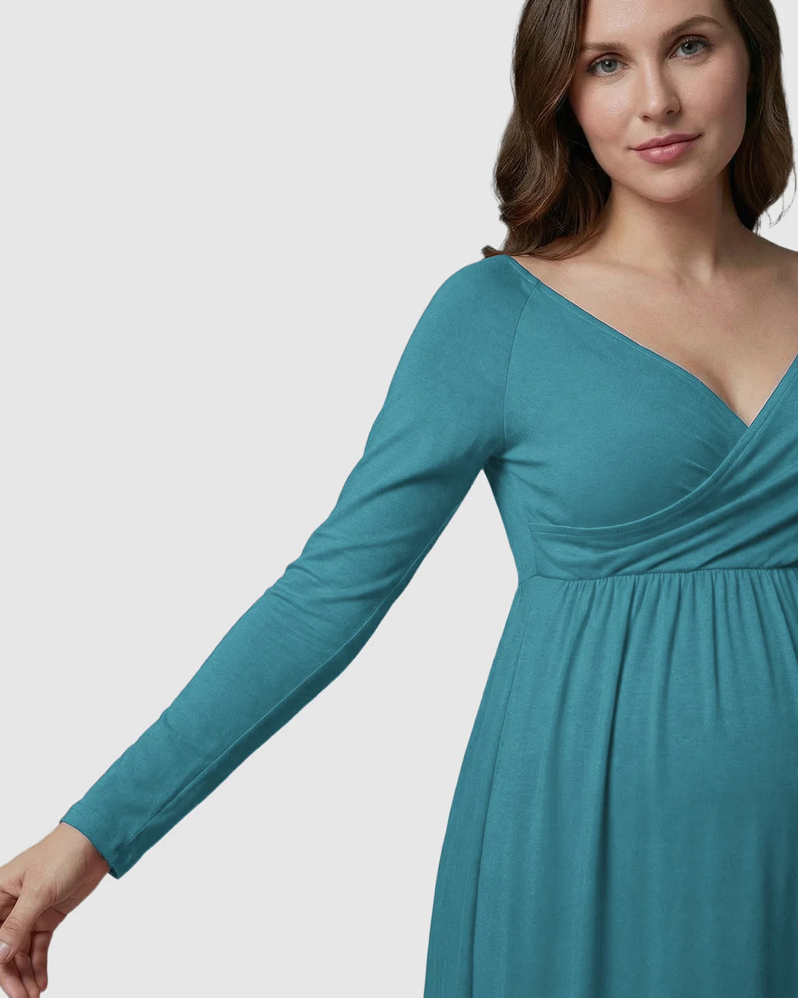 Long-Sleeve Full Train Maternity Maxi Dress