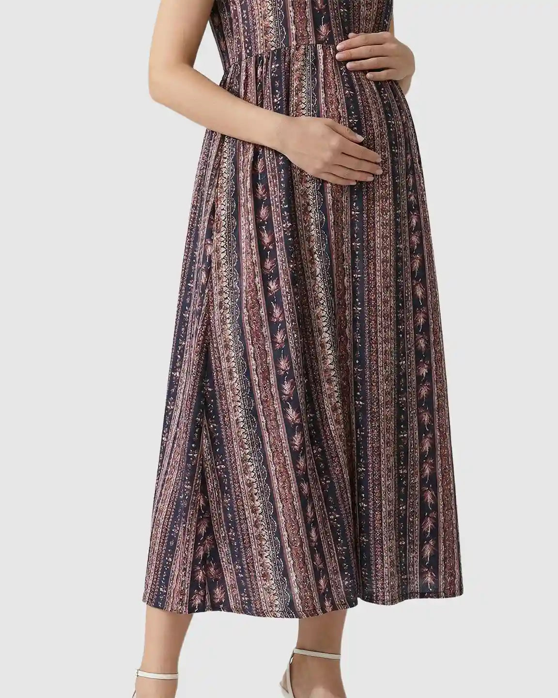 Sleeveless A-line Maternity Midi Dress