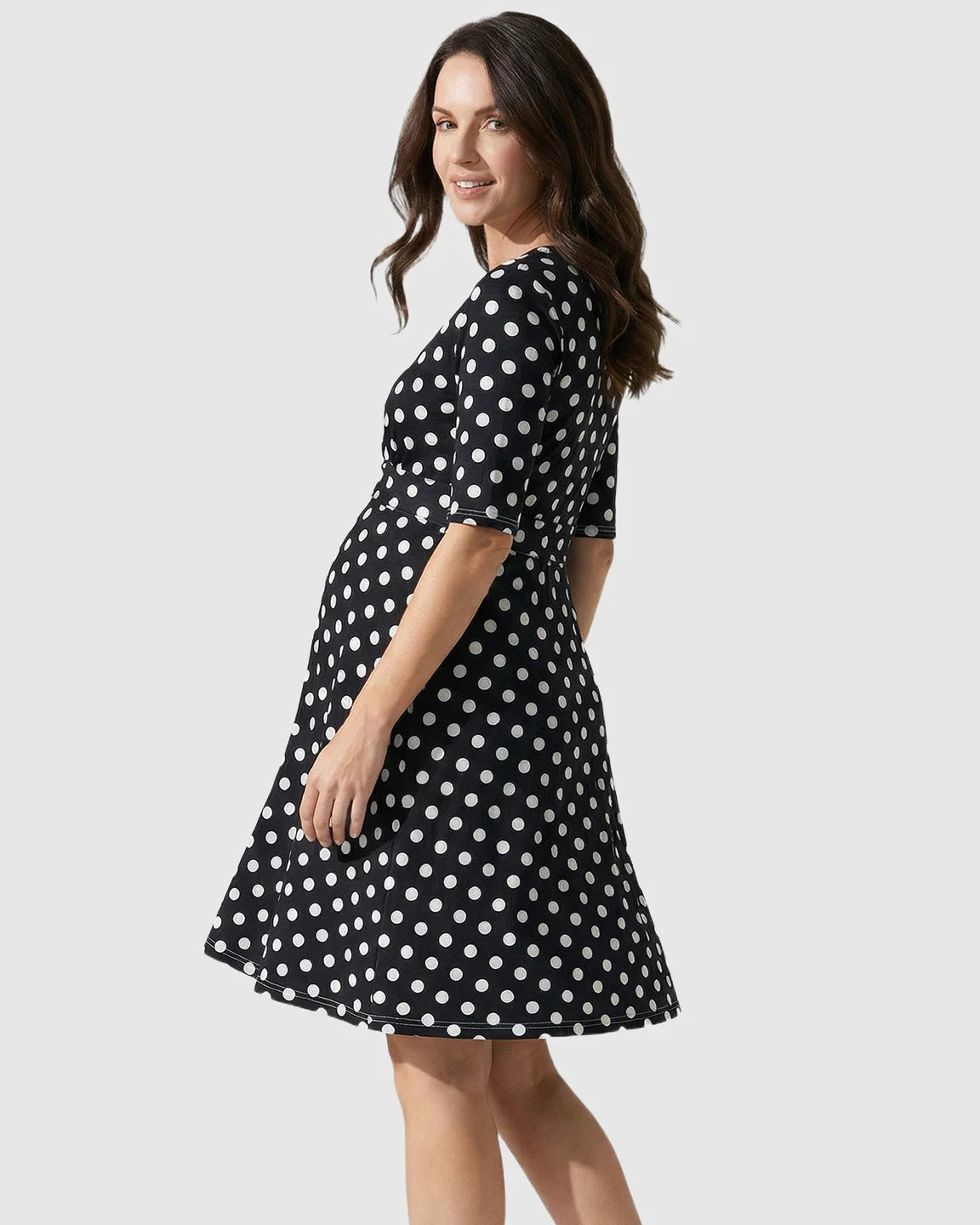 Adjustable Waist Polka Dot Maternity Short Dress