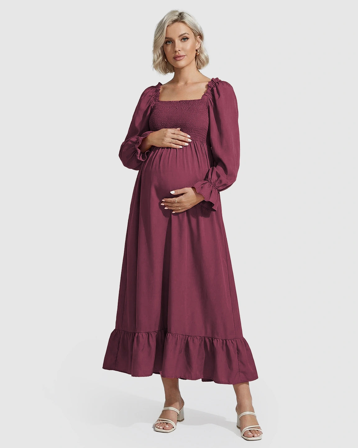 Ruffled Square-Neck Babydoll Maternity Maxi Dress