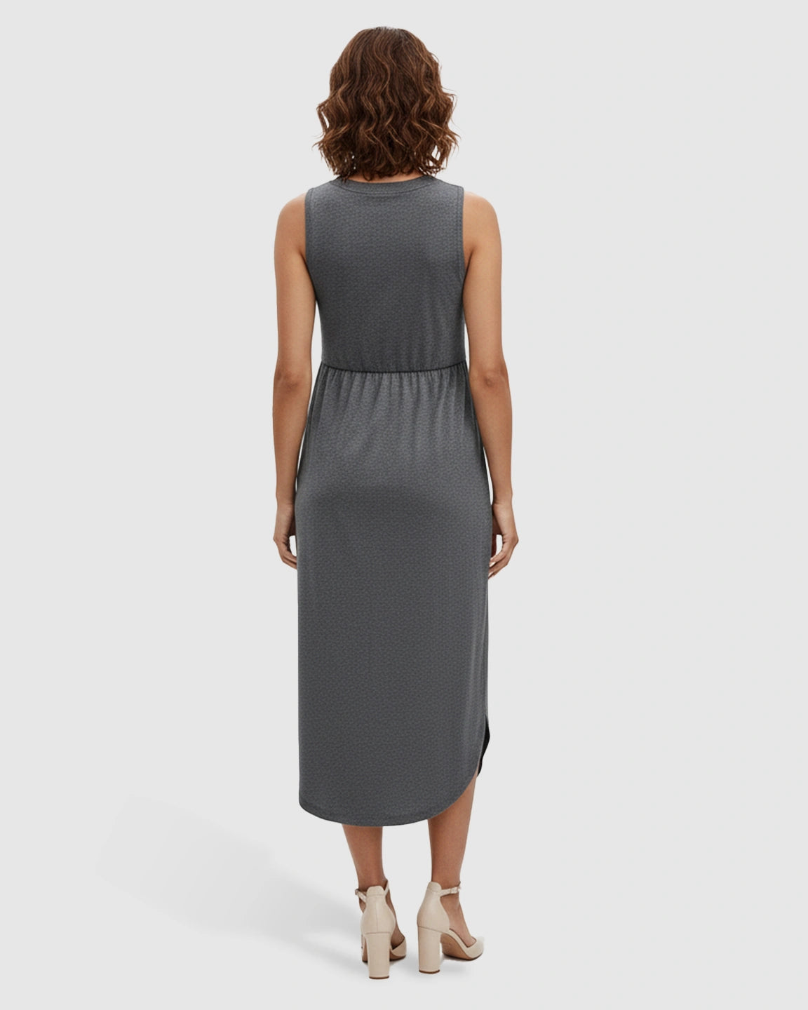 Sleeveless Gathered-Waist Maternity Midi Dress