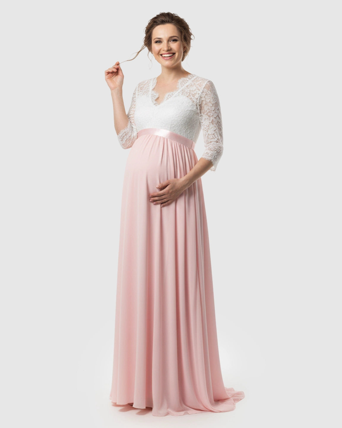 V-Back Bow Two-Tone Formal Maternity Gown