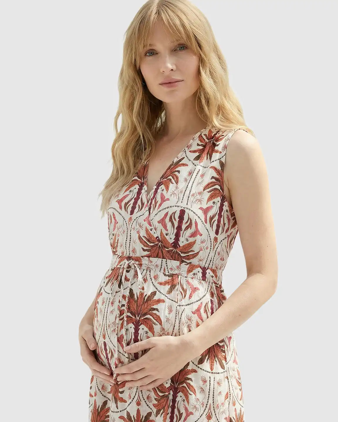 Tie-Waist Flowy Maternity Midi Dress