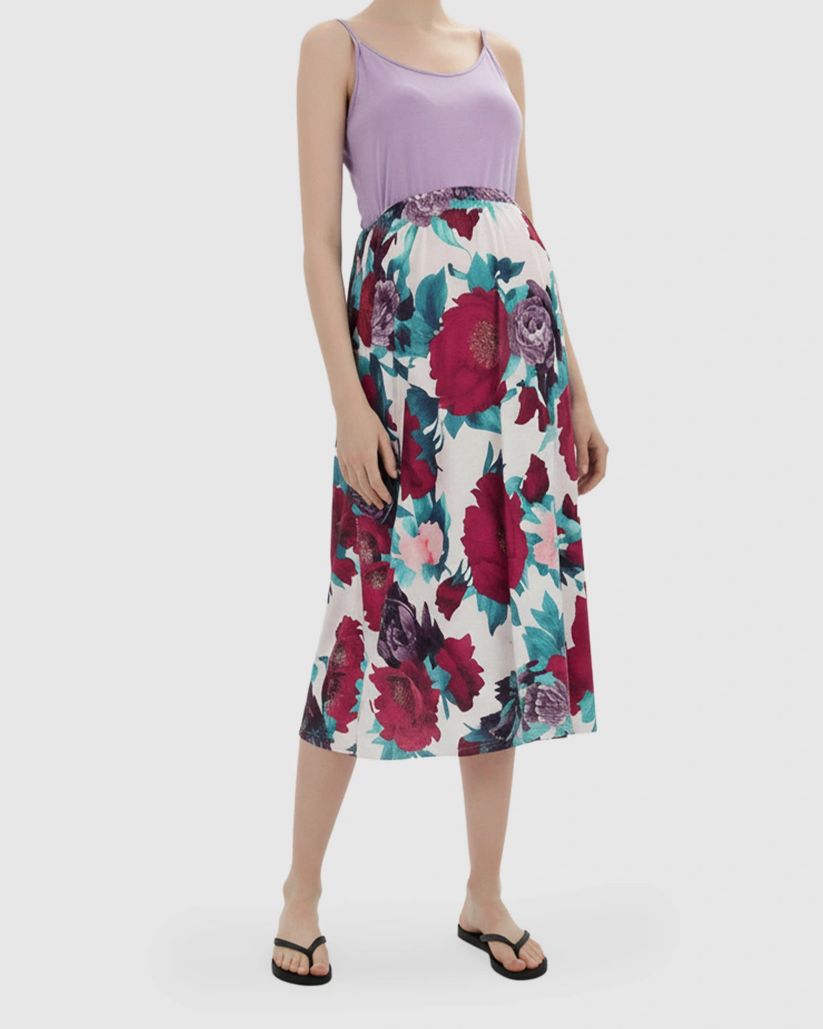 Adjustable-Strap Floral Maternity Midi Dress