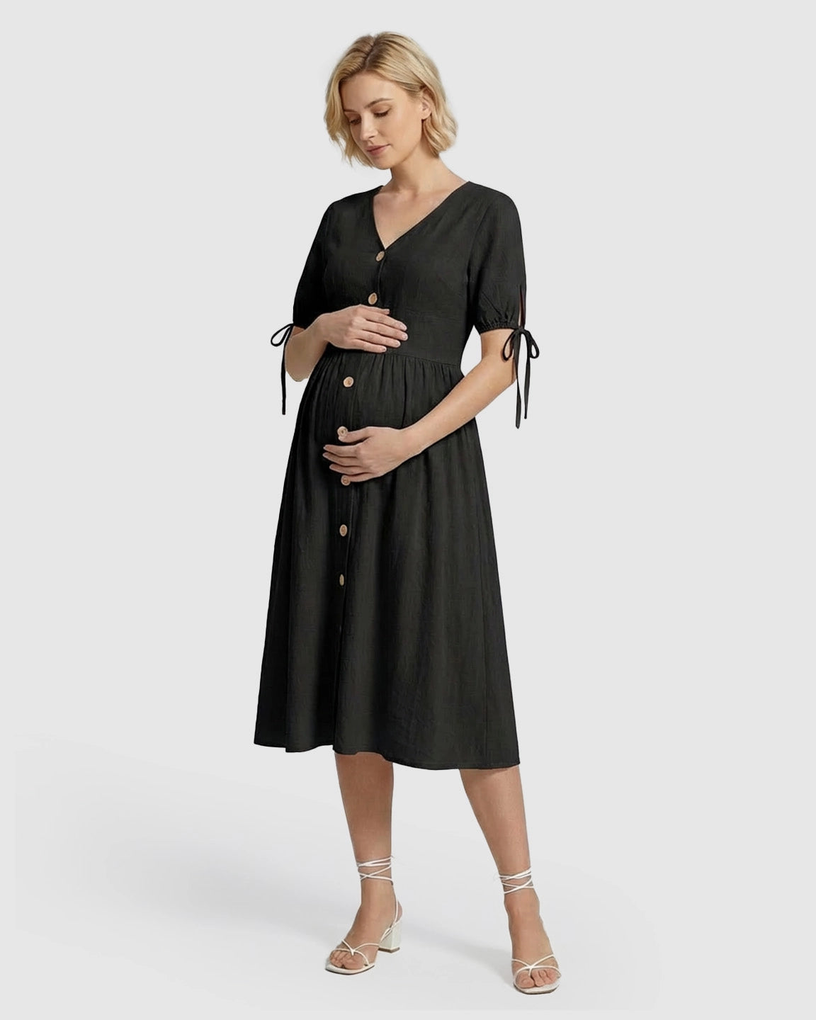 Tie Sleeve A-Line Maternity Midi Dress